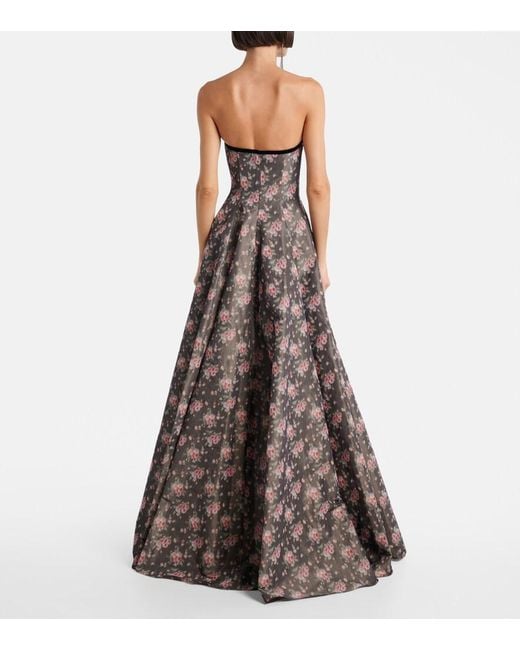 Markarian Black Laila Floral Taffeta Corset Gown