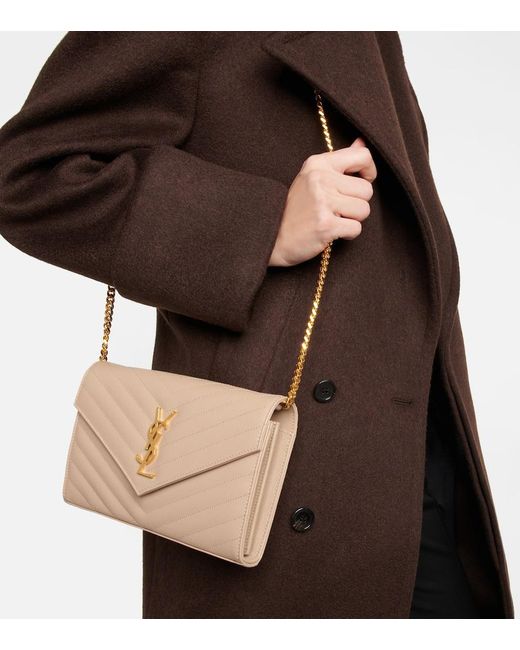 Saint Laurent Natural Cassandre Matelasse Leather Wallet On Chain
