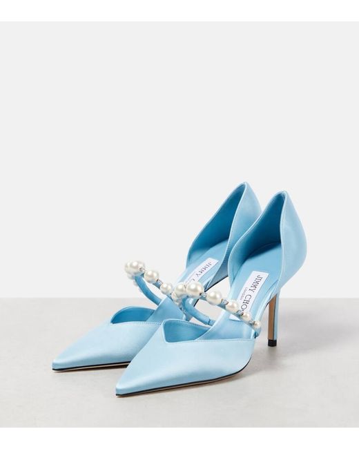 Jimmy Choo Blue Pumps Aurelie 85 Aus Satin Mit Zierperlen