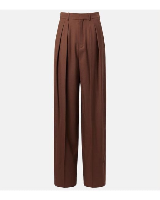 Saint Laurent Brown Pleated Wool Gabardine Wide-Leg Pants