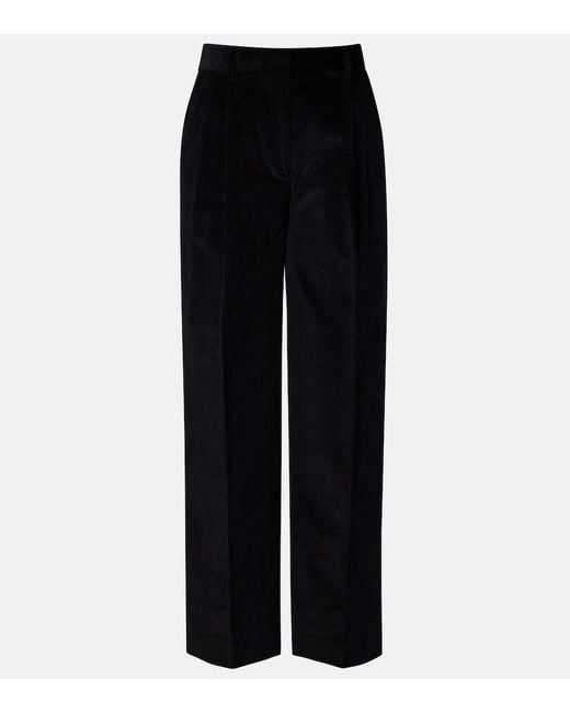Totême Black Deep Pleat Cotton Corduroy Wide-Leg Pants