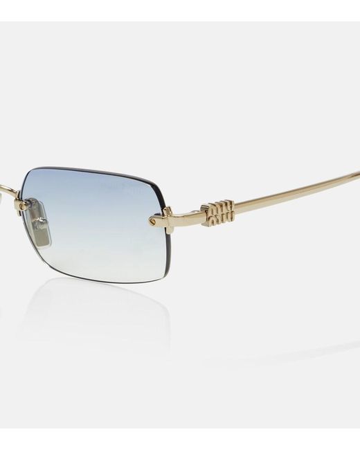 Miu Miu Blue Logo Rectangular Sunglasses