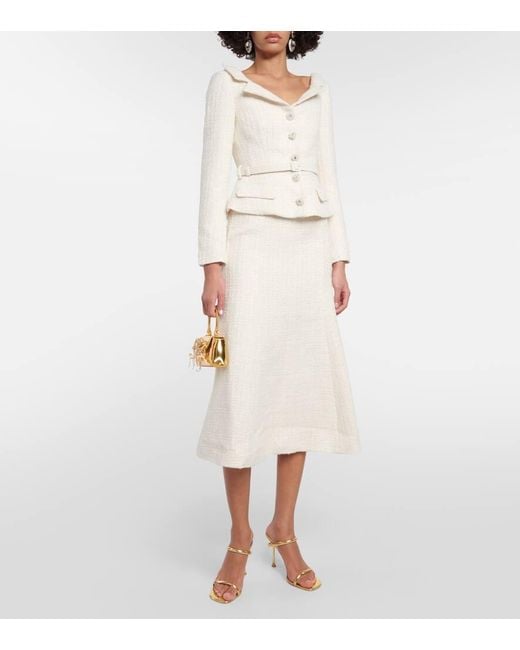 white christmas dresses Cream Tailored Bouclé And Chiffon Midi Dress – self-portrait-US