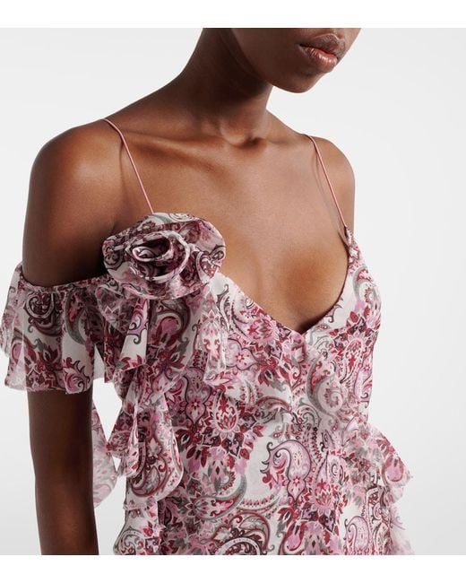 Bananhot Pink Zoe Floral Ruffled Asymmetric Minidress