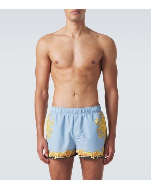 Versace Blue Printed Swim Trunks for men