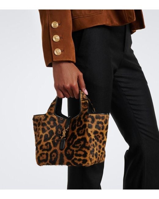 Saint Laurent Brown Le 5 A 7 Bea Baby Calf Hair Top-Handle Bag