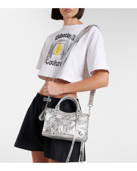 Balenciaga Gray Le City Small Metallic Leather Tote Bag