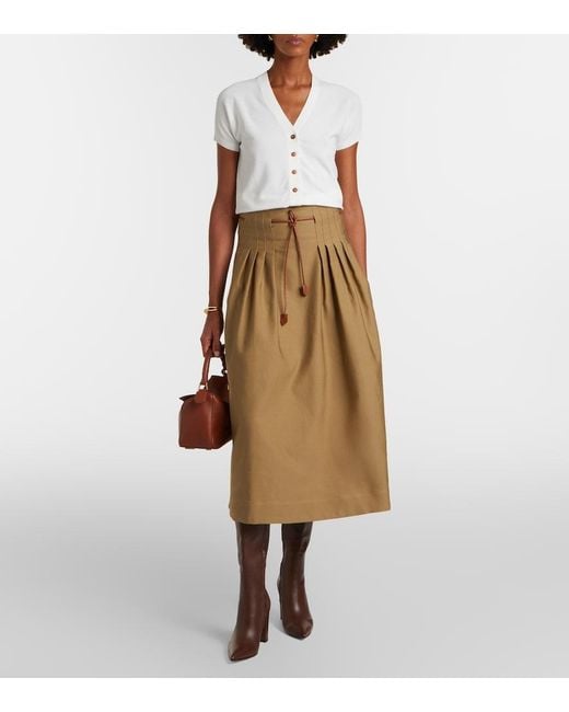 Max Mara Natural Tempio Belted Cotton Twill Midi Skirt