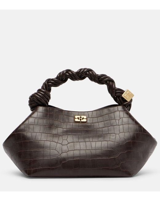 Ganni Black Bou Small Croc-Effect Tote Bag