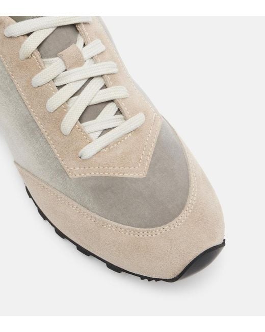 Le Monde Beryl White Slim Runner Velvet And Suede Sneakers