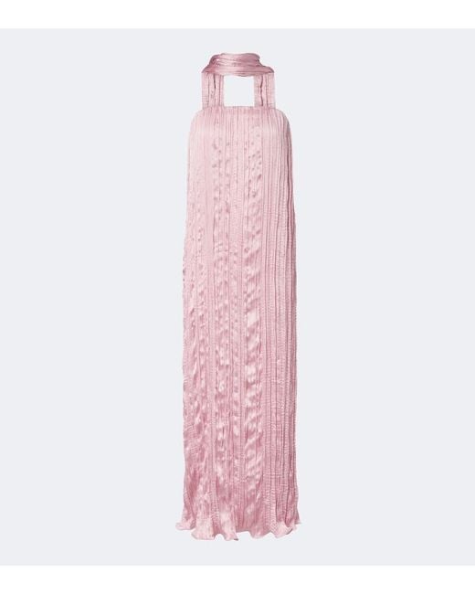 Posse Pink Esme Scarf-Detail Satin Maxi Dress