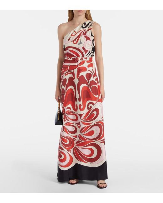 LaDoubleJ Red Silk One-Shoulder Roy Maxi Dress
