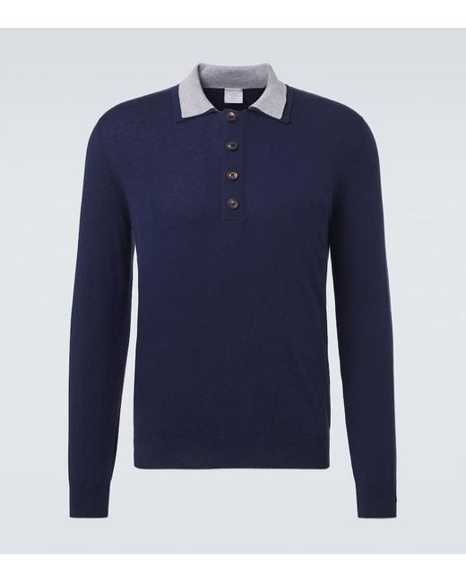 Eleventy Blue Cotton And Cashmere Polo Sweater for men