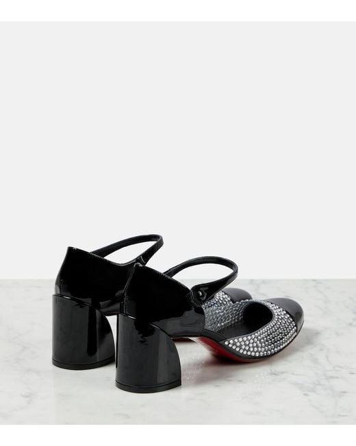 Christian Louboutin Black Crystal-Embellished Patent Leather Pumps
