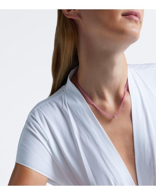 Suzanne Kalan White Infinite 18Kt Rose Beaded Necklace With Spinels And Diamonds