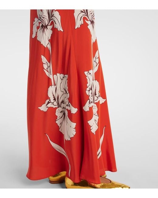 LaDoubleJ Red Marlene Floral Silk Maxi Dress