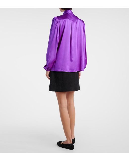 Dolce & Gabbana Purple Tie-Neck Silk-Blend Satin Blouse