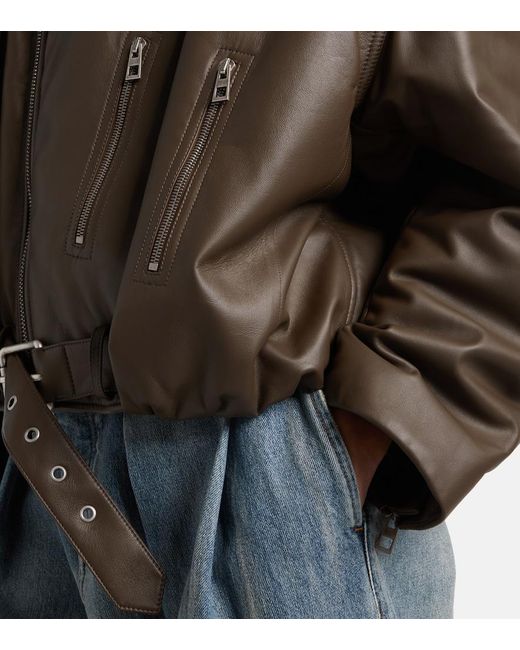 Loewe Brown Cropped Leather Biker Jacket