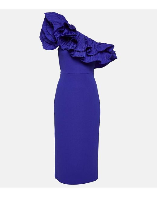 Rebecca Vallance Purple Cora Ruffled One-Shoulder Midi Dress