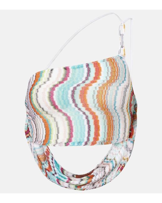 Missoni White Zigzag One-Shoulder Lame Crop Top