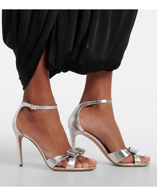 Ferragamo Bow-Detail Metallic Leather Sandals