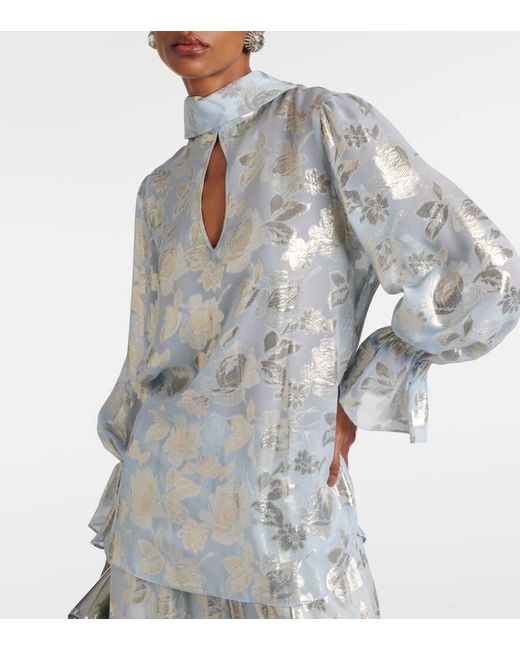 Blusa de mezcla de seda en jacquard Nina Ricci de color Blue