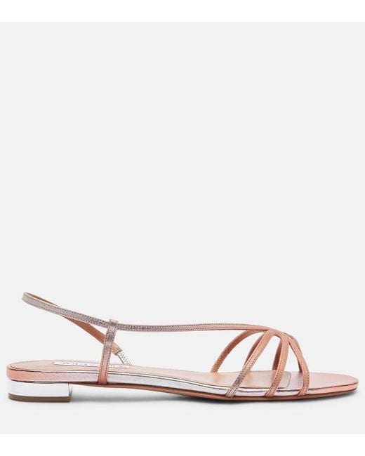 Aquazzura Pink Talk To Me Metallic Leather Sandals