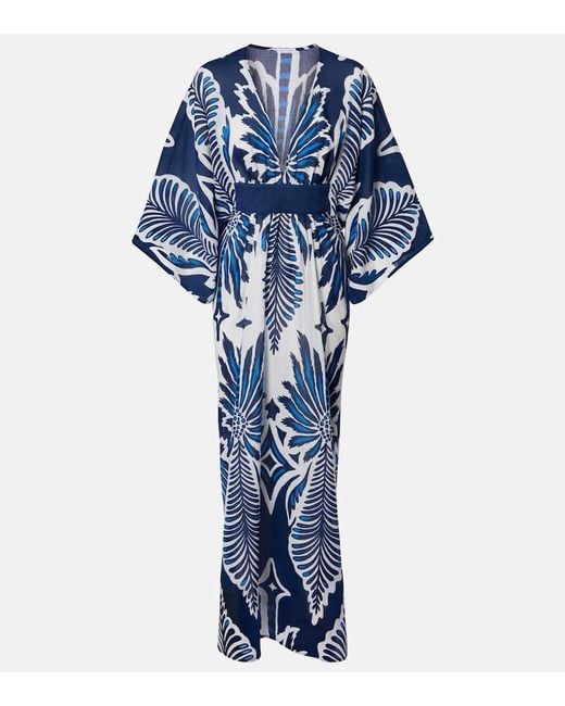 Poupette Blue Sol Floral Cotton Muslin Kaftan
