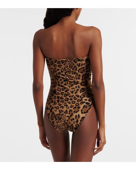 Karla Colletto Brown Leopard-Print Ruched Strapless Swimsuit
