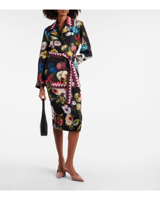 Camicia in seta con stampa floreale di Dolce & Gabbana in Black