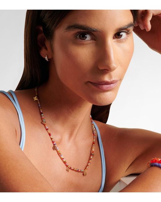 Sydney Evan Natural 14Kt Beaded Charm Necklace With Zircon