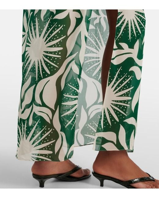 Cala De La Cruz Green Acasia Beaded Printed Halterneck Maxi Dress