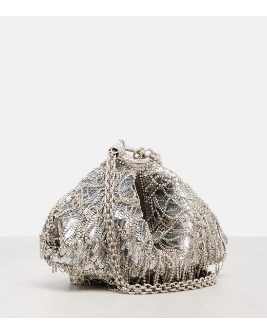 Jimmy Choo White Clutch Callie Mini Aus Satin Mit Pailletten