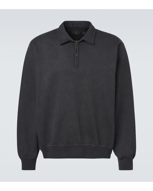 RRL Black Cotton Half-Zip Sweatshirt for men