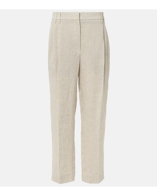 Brunello Cucinelli Natural Linen-Blend Straight Pants
