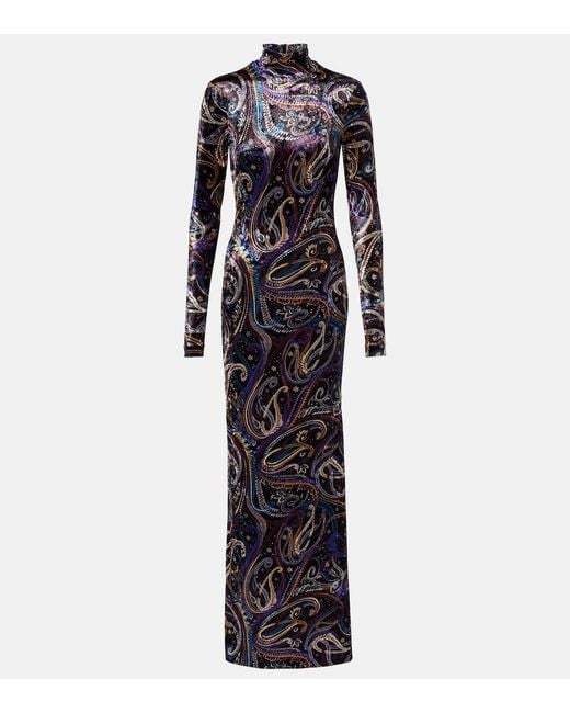 Etro Blue Sequined Turtleneck Gown