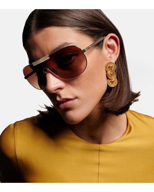 Versace Brown Greca Flow Shield Sunglasses