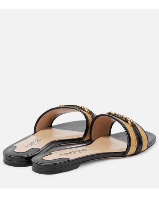 Tom Ford Natural Whitney Leather And Raffia Slides