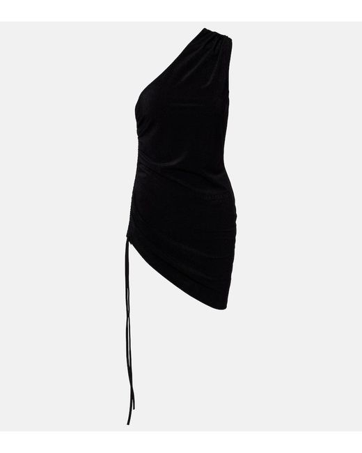 Balmain Black Ruched One-Shoulder Minidress