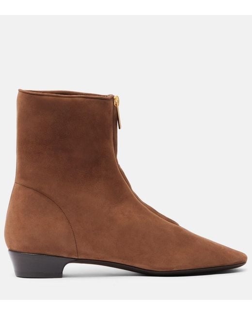 Herbert Levine Brown Easy Does It Shearling-Trimmed Suede Ankle Boots