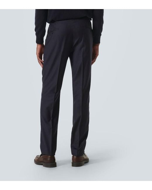 Rubinacci Blue Manny Virgin Wool Straight Pants for men