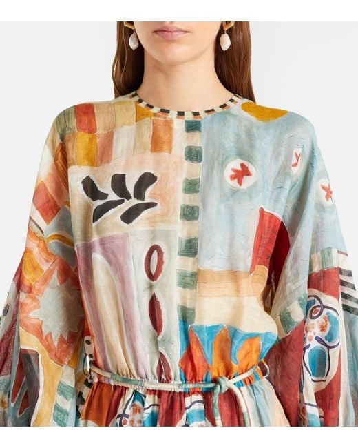 ALÉMAIS Multicolor Michelle Printed Ramie Midi Dress