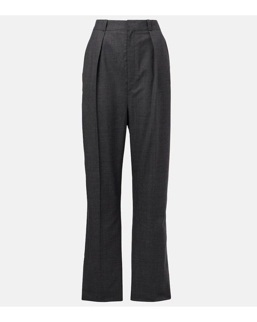 Lemaire Gray Pleated Wool Twill Straight Pants