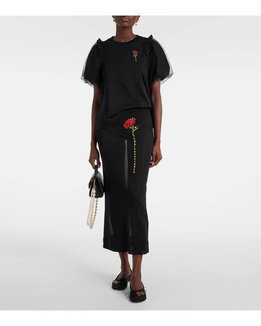 Simone Rocha Black Embellished Tulle And Jersey Top