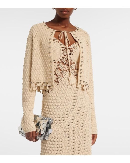 Rabanne Natural Embellished Crochet Cotton Cardigan
