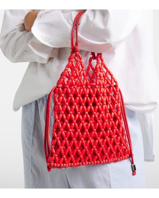 Staud Red Karla Beaded Top-Handle Bag