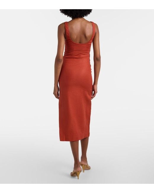 Sir Red Draped Linen Midi Dress