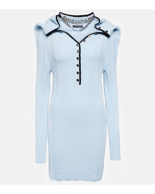 Y. Project Blue Chain-Embellished Wool Minidress