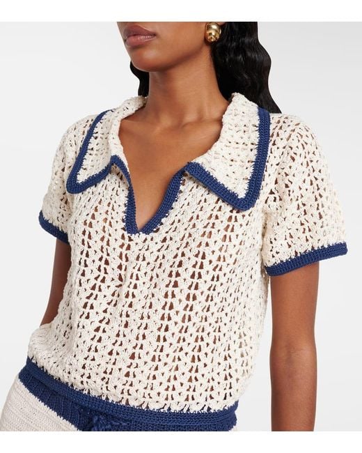 Anna Kosturova White Coastal Crochet Cotton Polo Shirt