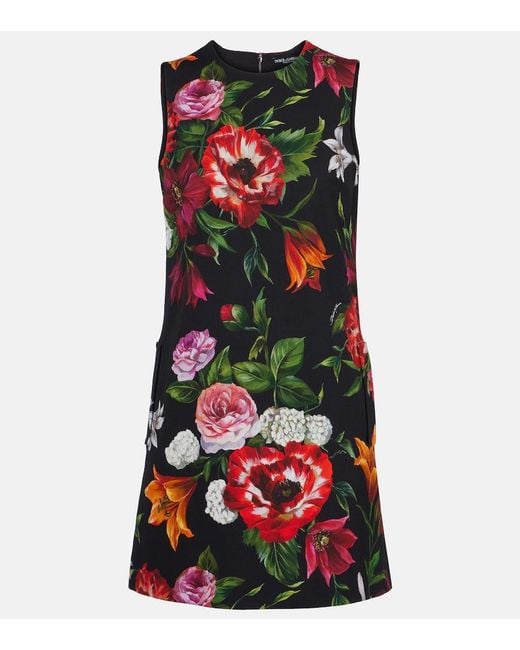 Dolce & Gabbana Red Floral-Print Jersey Mini Dress